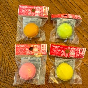 Iwako Mini Macaroon Erasers Pink Yellow Orange Green Macaron Set of four/Lot 4